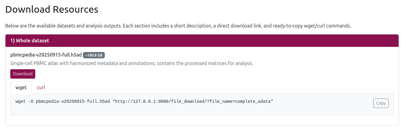 Downloads Page Interface