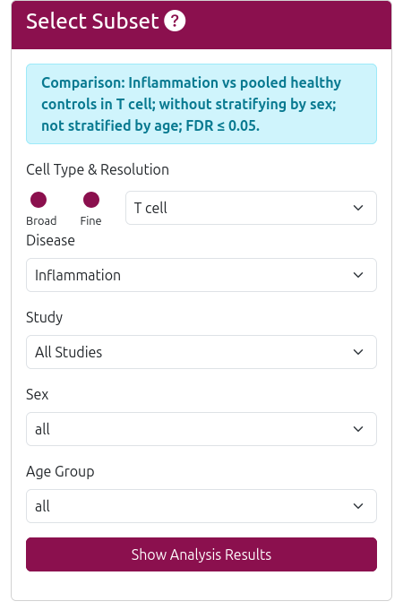 DEG and Pathways Filter Selection Interface